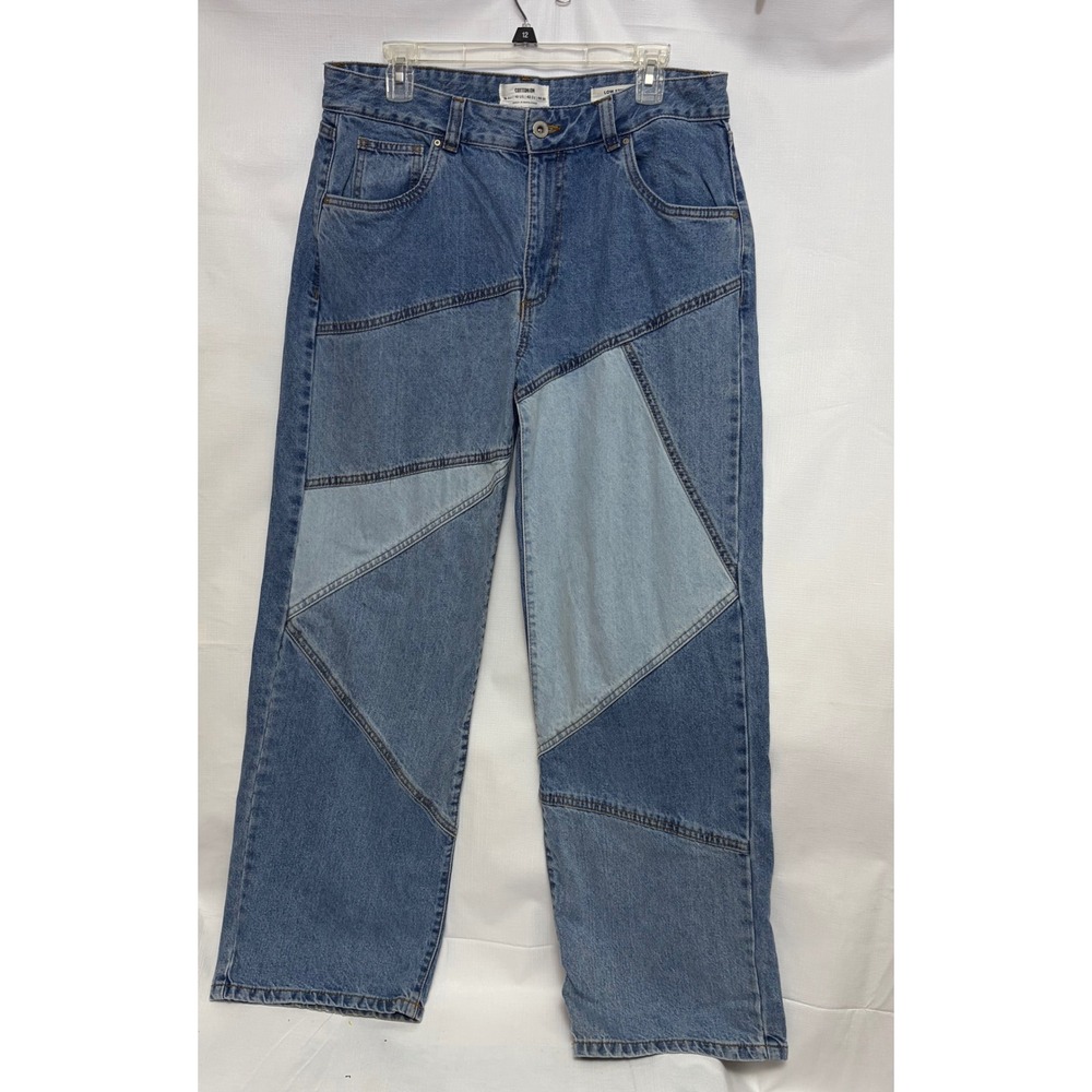 Cotton On Low Straight Panel Jeans Womens 10 Blue Excellent Patchwork Denim